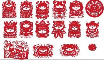 The traditional chinese papercut fuwa vector