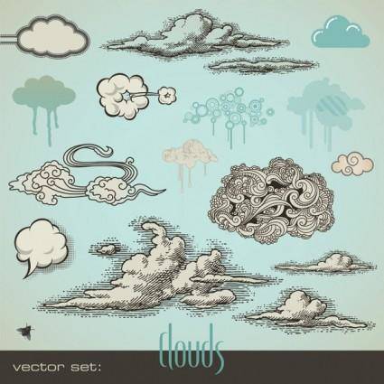 Pen drawing style vector clouds