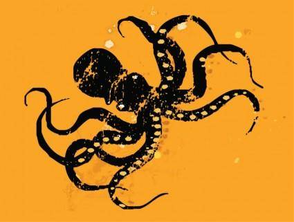 Octopus retro print | Black & Orange | deep sea creature