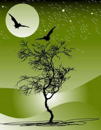 Nature tree moon bat night scene star