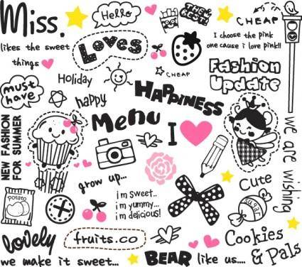 Cute cartoon images and letters vector