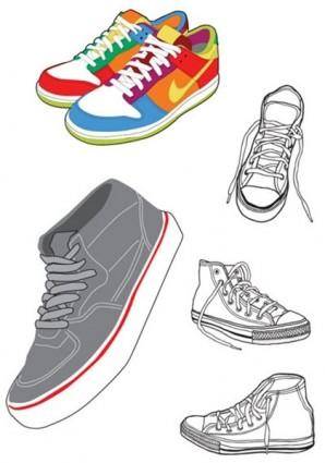 Sports shoes and canvas shoes vector material
