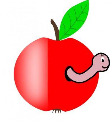 Apple Red with a Green Leaf with funny Worm