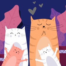 Cat family background cute cartoon characters design