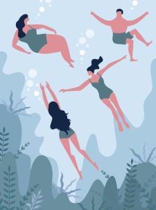 Lifestyle painting swimming people sea icons cartoon sketch