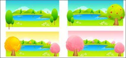 Trees and lake color vector