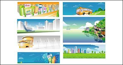 City buses, and other rural scenery of vector material
