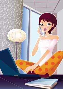 Girls and computer vector 49