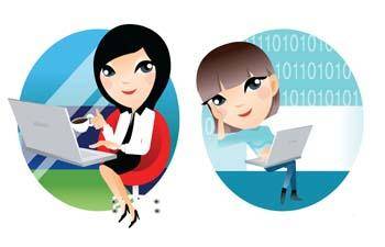 Girls and computer vector 9