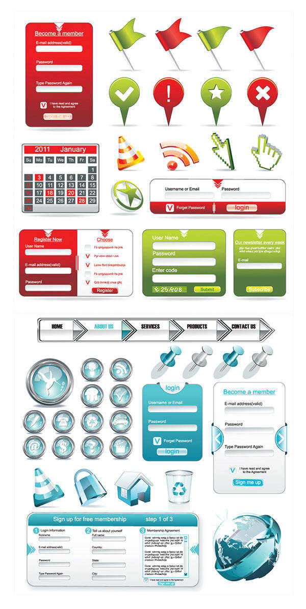 Web Design Commonly Used Elements Vector Web Design Elements Labels Buttons
