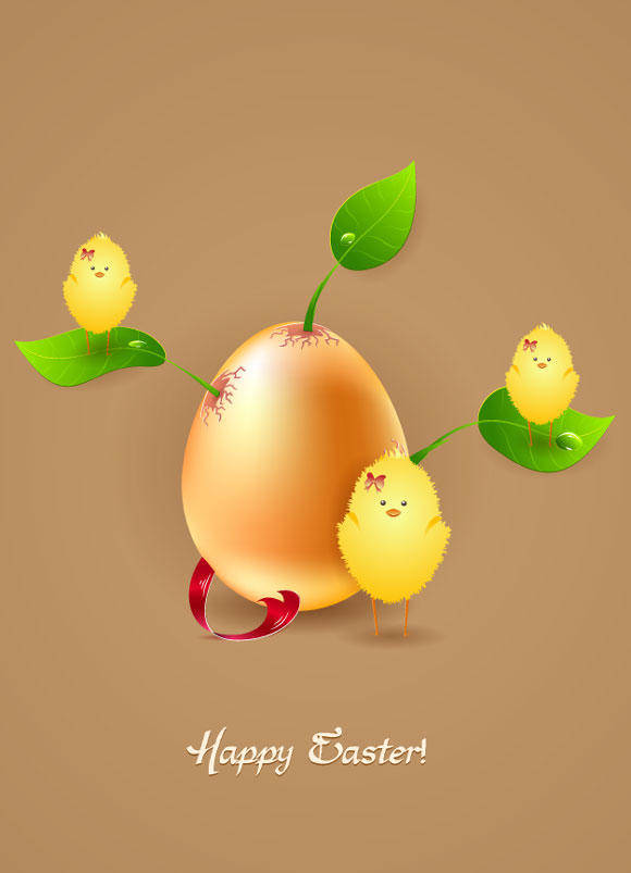 Easter Vector Card Egg with Leaves