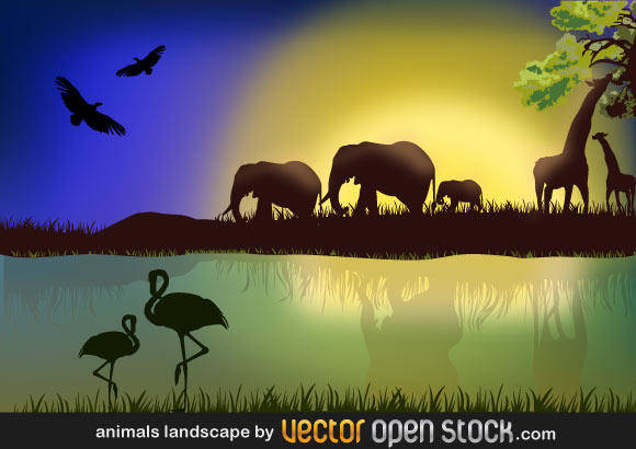 African Landscape with Animals
