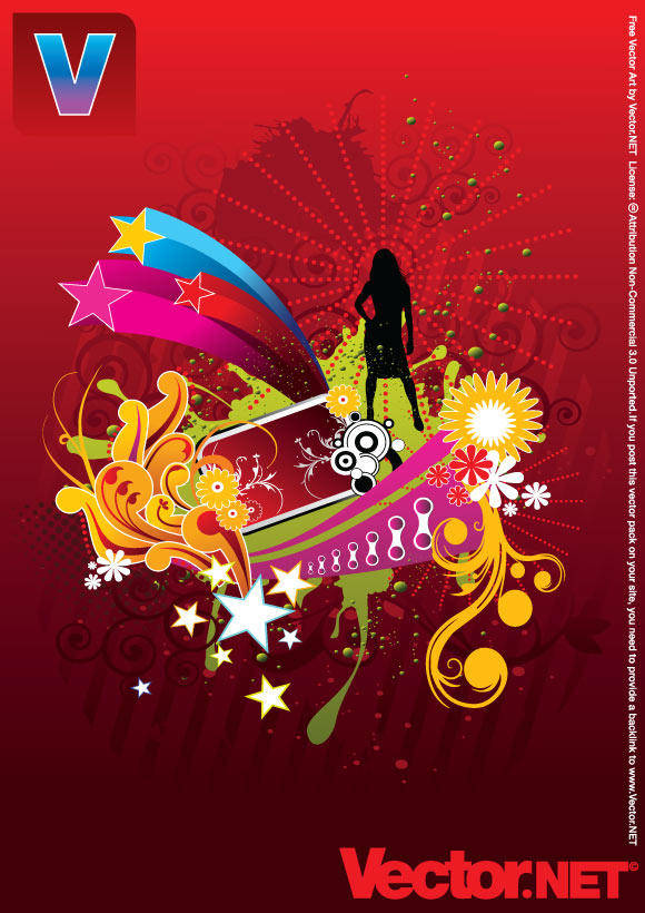 Vector Woman Silhouette on Abstract Flower Background