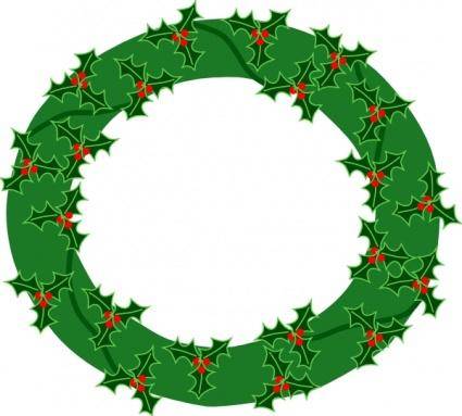 Evergreen Wreath With Large Holly clip art