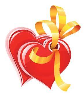 Hearts vector with gold ribbon