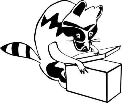 Raccoon Opening Box clip art