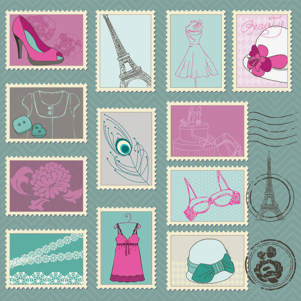 Cartoon Illustration Of Stamps 03-- Vector Material Cartoons Illustrations Children