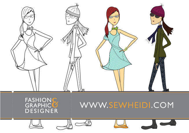 Outfitted Female Fashion Sketch Vectors
