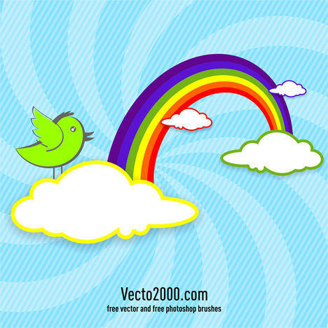 Rainbow with clouds and bird for card design